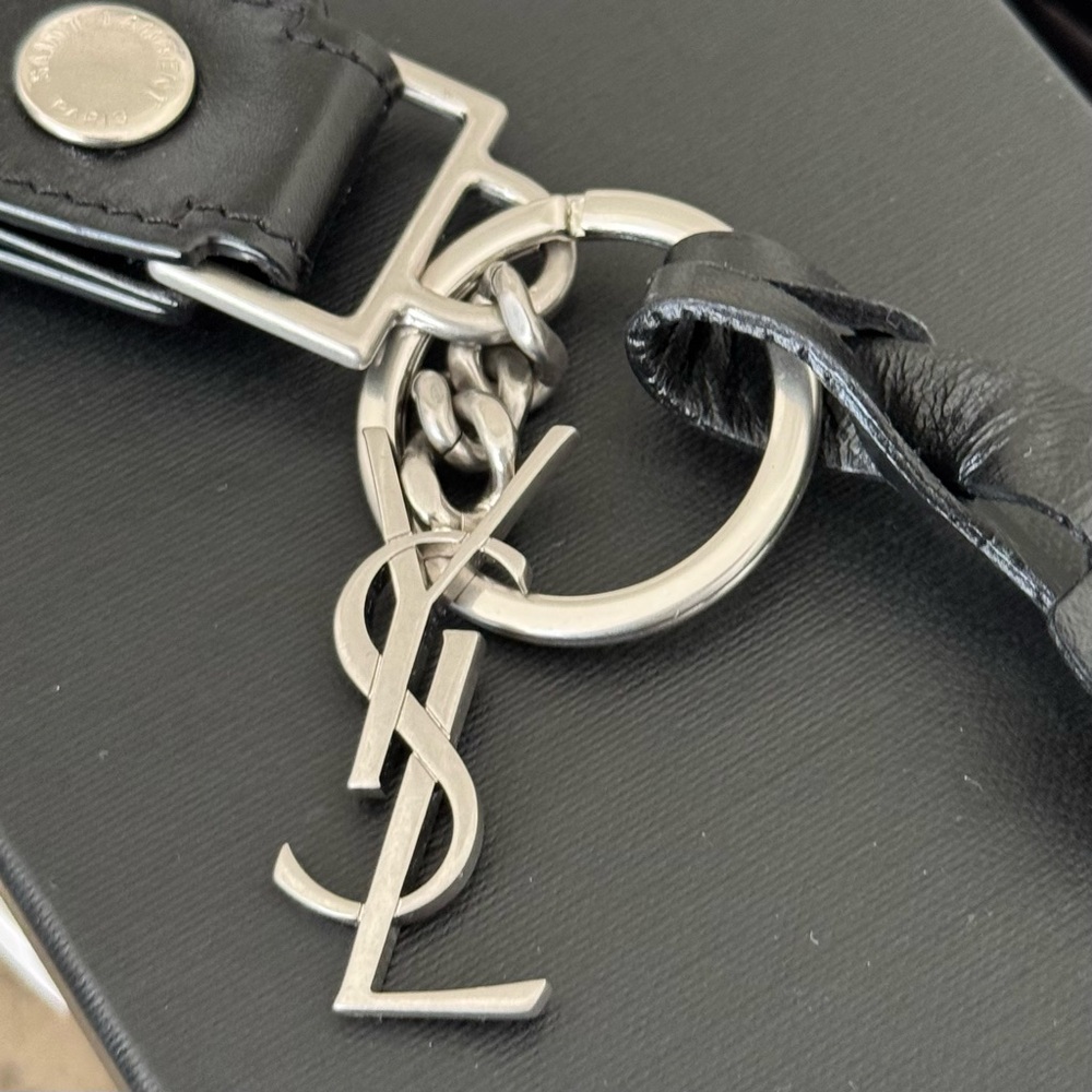 YSL Leather and Burnished Silver-Tone Key FOB - Full Inclusion - Picture 4 of 9